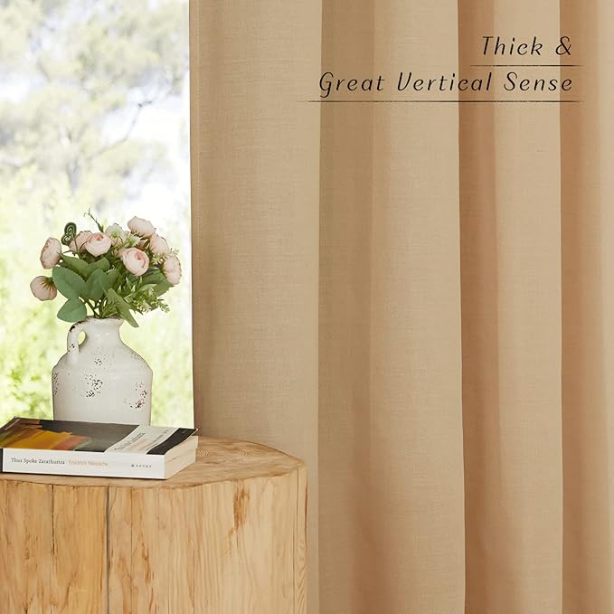 NICETOWN Linen Burlap Curtains 108" Long for Windows, Grommet Top Privacy Added Privacy with Light Filtering Linen Blend Window Treatments for Bedroom/Living Room, W55 x L108, Set of 2