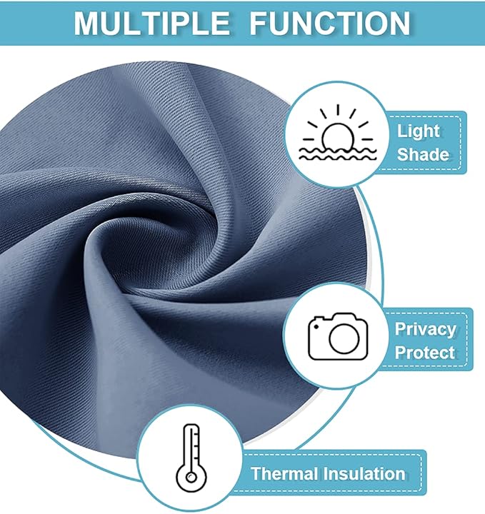 RYB HOME Short Stone Blue Blackout Curtains for Small Bedroom Window, Insulating UV Blocking Drapes for Kitchen Cafe Basement Garage, Privacy Tiers for Bathroom Window, Width 42 by Length 36, Set of 2