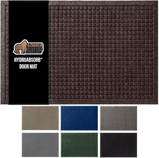 GORILLA GRIP® Ultra Absorbent Front Door Mat Outside Entrance, 47x35, Traps Dirt and Moisture, HydroABSORB Indoor Outdoor Doormat Holds Up to 6 Cups Water, Stain and Fade Resistant Welcome Mat, Coffee