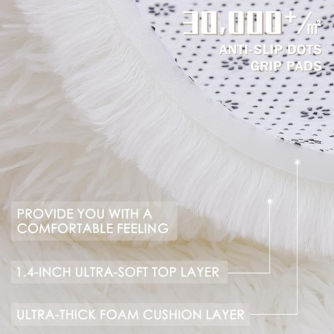 OLANLY 3x8 Machine Washable Runner Rugs for Hallway, Soft Fluffy Shaggy Bedside Rugs for Bedroom, Living Room, Indoor Floor Carpet for Kids Girls and Boys, Nursery Rooms, Home Decor Aesthetic, Ivory