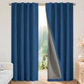 Joydeco Linen Blackout Curtains for Bedroom - 100% Light Blocking 1 Panels, Navy Blue Drapes 70" W x 90" L, Thermal Insulated Room Darkening Curtains for Living Room, Rod Pocket & Back Tabs