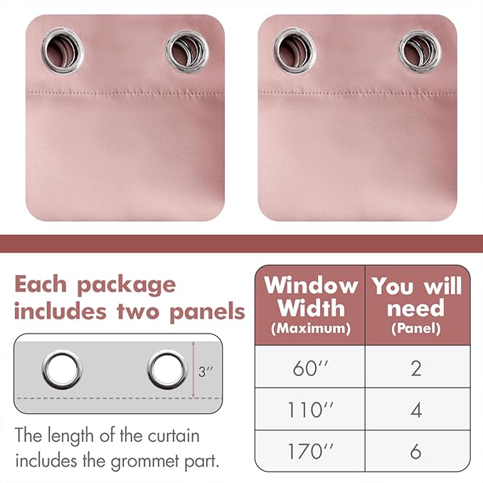 MIULEE 90" Long Room Darkening Curtains Thermal Insulated Drapes Solid Window Treatment Set Grommet Top Light Blocking Blackout Curtain for Living Room/Bedroom 2 Panels Baby Pink
