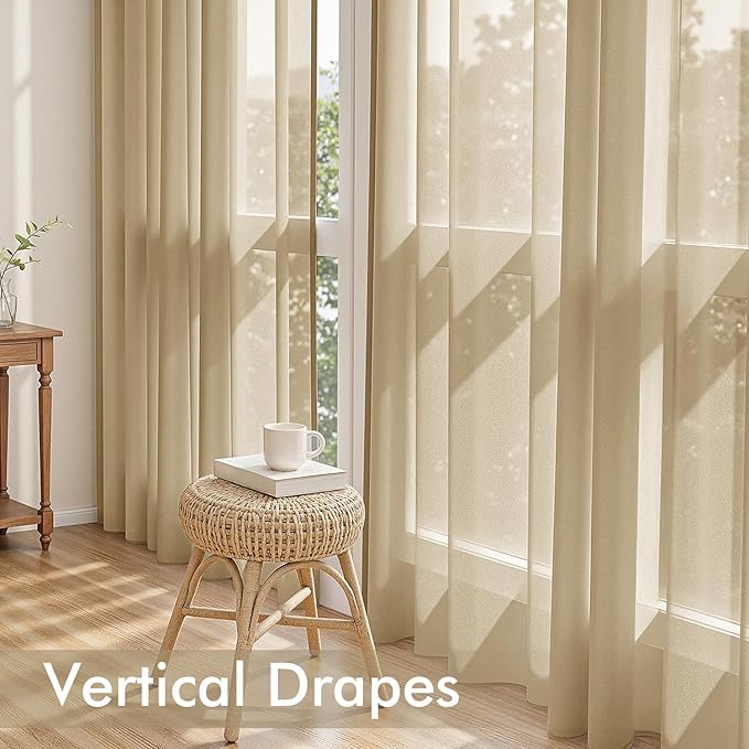 MIULEE Beige Sheer Curtains 108 Inches Long, 4 Panels Set, Rod Pocket Voile Drapes Light Filtering and Semi Transparent, Elegant Window Treatments for Bedroom Living Room,54 x 108 Inches