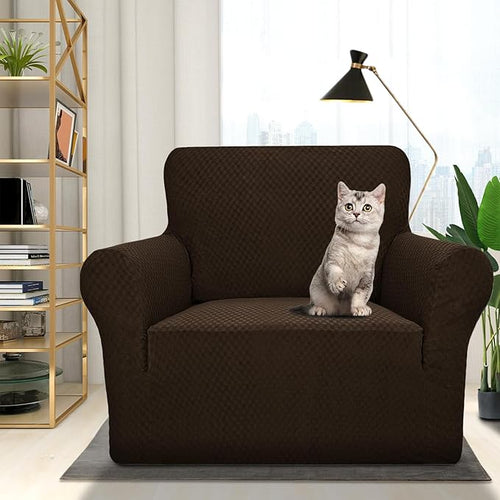 1 Piece Jacquard Chair Slipcovers for Living Room High – Dark Coffee