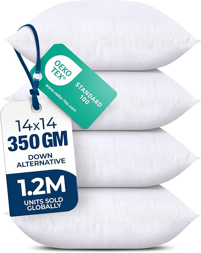 Utopia Bedding Throw Pillows (Set of 4, White) – 14 x 14 Inches Down Alternative Pillows for Bed, Sofa, and Couch - Fluffy Decorative Stuffer Pillow for Indoors & Outdoors