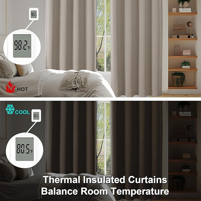 Simplebrand Ava Stone Blackout Curtains for Bedroom 84 Inch Length 2 Panels Set, Solid Thermal Insulated Privacy Living Room Window Treatment Curtains Blackout Drapes, W40 x L84 Inch, Stone