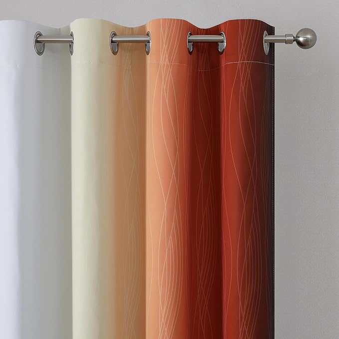 Estelar Textiler Burnt Orange and Greyish White Ombre Blackout Curtains for Living Room,Energy Efficient Room Darkening Drapes, Grommet Thermal Insulated Window Treatments for Bedroom,52Wx72L,2 Panels