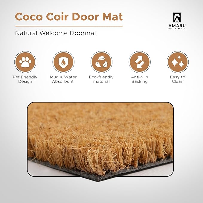 Welcome Cats - 24"x36" - Coir Door Mat with Heavy Duty Backing - Welcome Mats for Entryway, Porch - Anti-Slip PVC & Coconut Fiber Surface - Natural Home Accessories, Minimalist Original Design