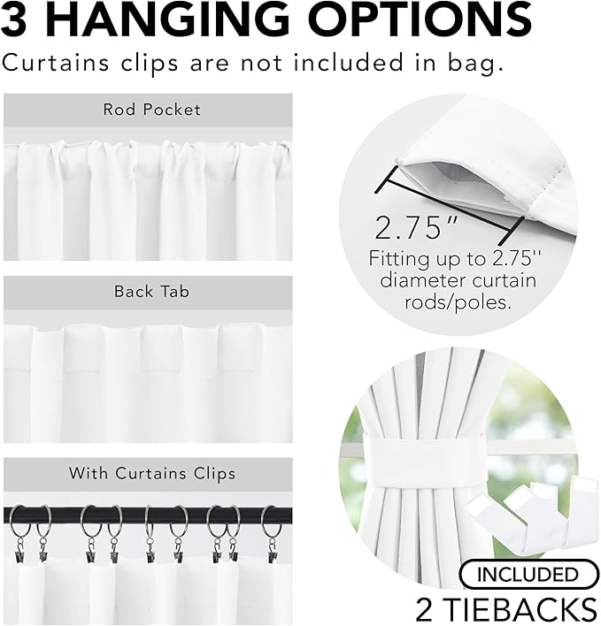 Deconovo Blackout Curtains for Bedroom & Nursery, Thermal Insulated Drapes, Back Tab & Rod Pocket, Noise Reducing, Energy Saving Room Darkening for Living Room 52W x 45L Inch 2 Panels, White