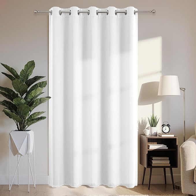 Joydeco Blackout Patio Sliding Door Curtains 84 Inches Long, Grommet Privacy Room Divider Curtains, Extra Wide Thermal Blackout Drapes for Bedroom Living Room (Pure White, 70Wx84L, 1 Panel)