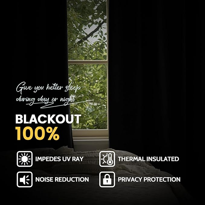 Yakamok 100% Blackout Curtain Panels 84 inches Cold and Light Blocking Drapes for Nursery, 2 Thick Layers Thermal Insulated Draperies (2 Pieces, 50 Wide Each Panel, Dark Green/White Backing)