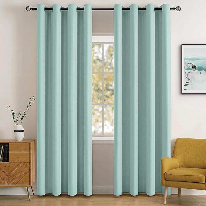 MIULEE Blackout Room Darkening Curtains Thermal Insulated Drapes Solid Window Treatment Set Grommet Top Light Blocking Curtain for Living Room/Bedroom 2 Panels 52 x 84 inch Length Aqua