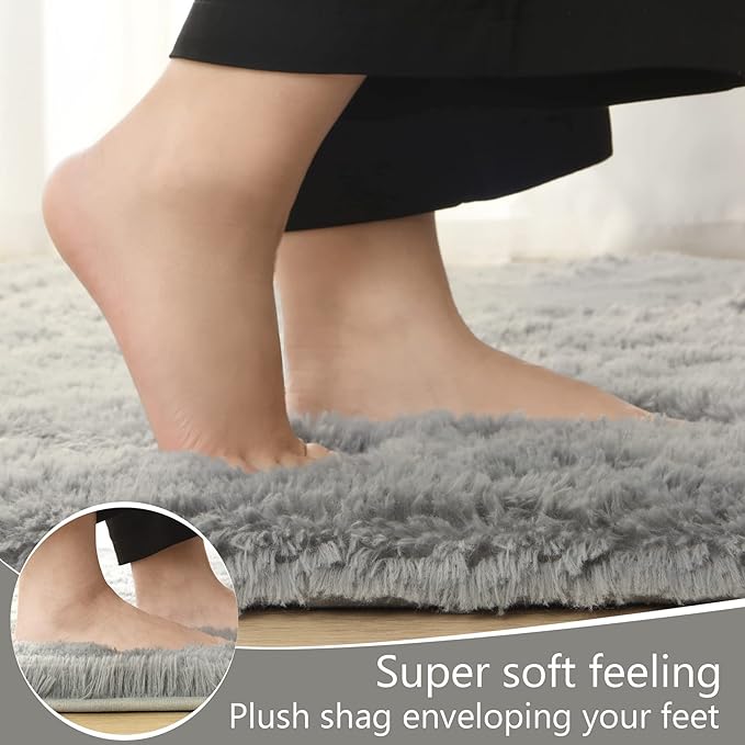 LOCHAS Ultra Soft Indoor Modern Area Rugs Fluffy Living Room Carpets for Children Bedroom Home Decor Nursery Rug 5.3x7.5 Feet, Gray