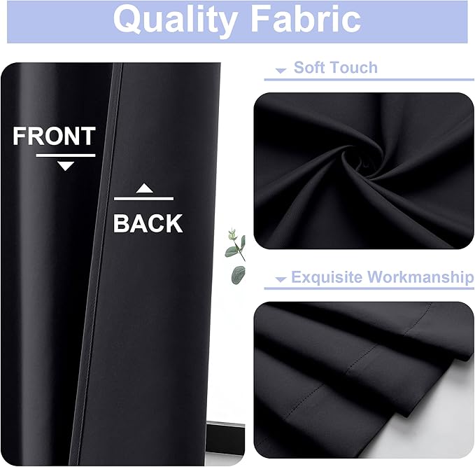 Simplebrand Black Blackout Curtains for Bedroom 102 Inches Long 2 Panels, Solid Thermal Insulated, Energy Saving Living Room Window Treatment Curtains Blackout Drapes, W50 x L102 Inch, Black