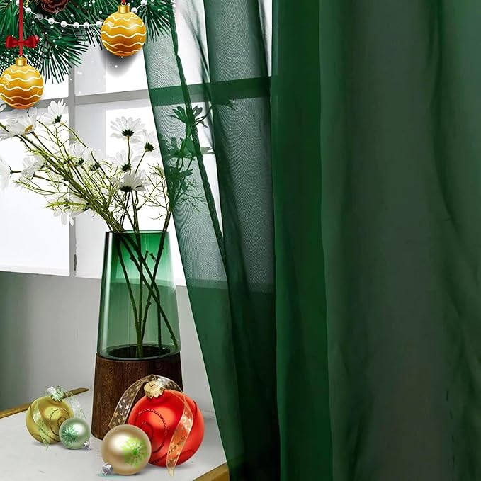 SpaceDresser Sheer Voile Window Treatment Rod Pocket Curtain Panels for Kitchen Bedroom Living Room Drapes Sunlight Filtering Privacy Semi Home Decor Assorted Colors Sizes (Foliage Green, 52 W x 54 L)