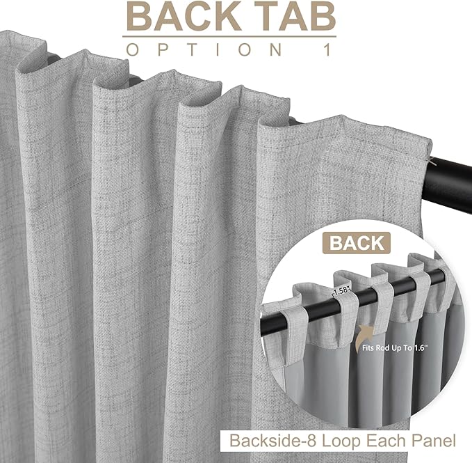 100% Blackout Shield Linen Blackout Curtains for Bedroom 63 Inches Long, Back Tab/Rod Pocket Living Room Drapes, Thermal Insulated Blackout Curtains 2 Panels Set, 50" W x 63" L, Grey