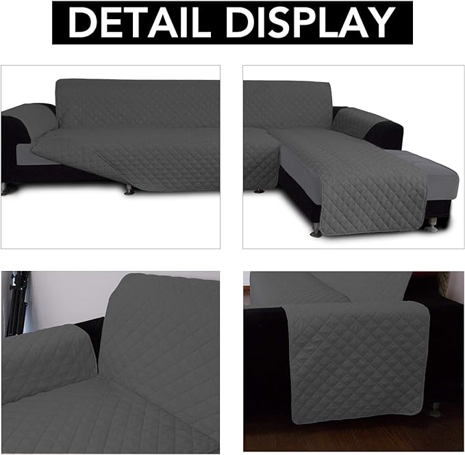 Easy-Going Sectional Couch Covers L Shape Reversible Sofa Slipcover Chaise Lounge Cover Furniture Protector Cover for Pets Dog Cat (X-Large, Dark Gray)