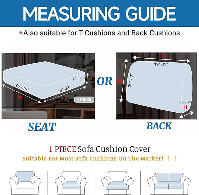 XINEAGE Large Couch Cushion Covers Seat Cushion Cover Thick Stretch Sofa Slipcovers 1 Piece Individual Couch Covers with Elastic Bottom(Single XL Seat Cushion/Backrest,Coffee)