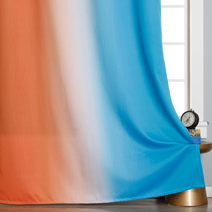 Ombre Orange and Blue Blackout Curtains 72 Inch Length 2 panels, Full Room Darkening Curtains for Bedroom, Thermal Insulated Gradient Drapes, Full Light Blocking Curtains with Grommet, 42x72 Inch