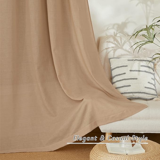 NICETOWN Linen Camel Window Curtains 84 inches Long, Grommet Thick Linen Blend Window Treatments Privacy Assured with Light Filtering for Bedroom/Living Room, W42 x L84