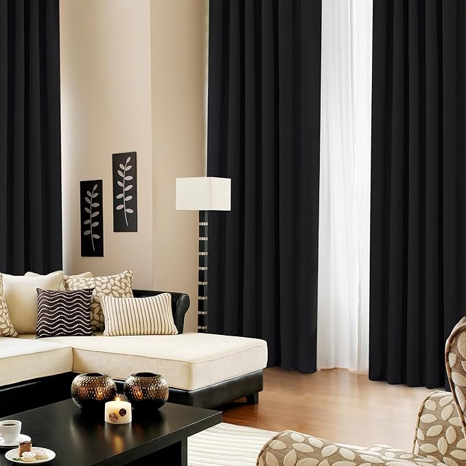 Deconovo Blackout Curtains, Thermal Insulated, W42 x L54 2 Panels, Back Tab, Machine Washable, Room-Darkening Drapes for Bedroom/Living Room Black