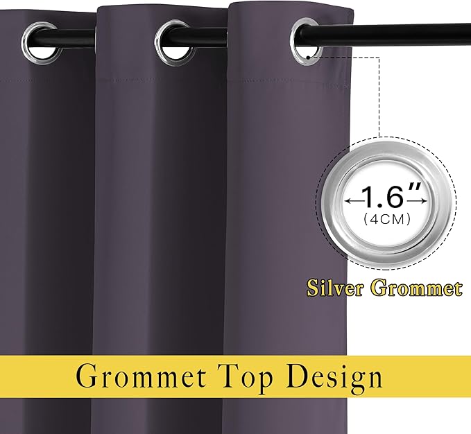 NICETOWN Insulated Curtains Blackout Draperies - Triple Weave Microfiber Home Thermal Insulated Solid Ring Top Blackout Curtains/Panels for Bedroom(Greyish Purple, Set of 2, 52 x 72 Inch)