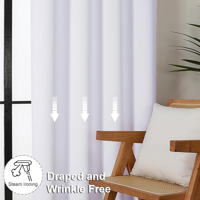 Simplebrand Ava Pure White Curtains for Bedroom 96 Inches Long 2 Panels Set, Light Filtering Window Treatment, Light Filtering Curtain Drapes, Soft Casual Rod Pocket Privacy Curtains, W40 x L96 Inch