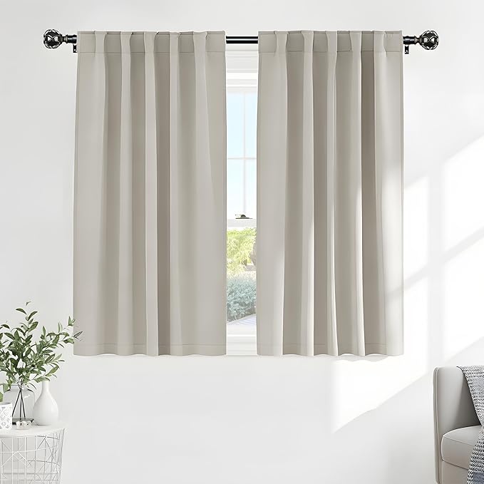 PONY DANCE Blackout Curtains, Cream Blackout Curtains for Bedroom - 2 Panels, 52x45 Inch, Room Darkening Drapes for Living Room, Back Tab and Rod Pocket Black