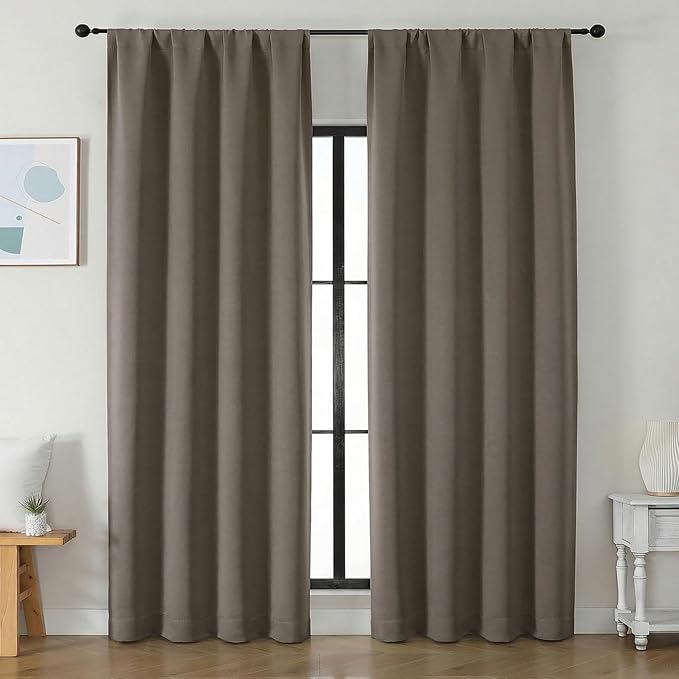 Simplebrand Ava Latte Blackout Curtains for Bedroom 90 Inches Long 2 Panels Set, Solid Privacy Energy Saving Living Room Window Treatment Curtains Blackout Drapes, W50 x L90 Inch, Latte