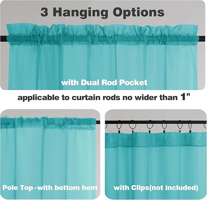 Chyhomenyc Turquoise Sheer Curtains 78 Inches Long 2 Panels Set for Living Room, Light Filtering Voile Lightweight Bedroom Curtains, Rod Pocket Solid Window Treatment Drapes, Each 42W x 78L