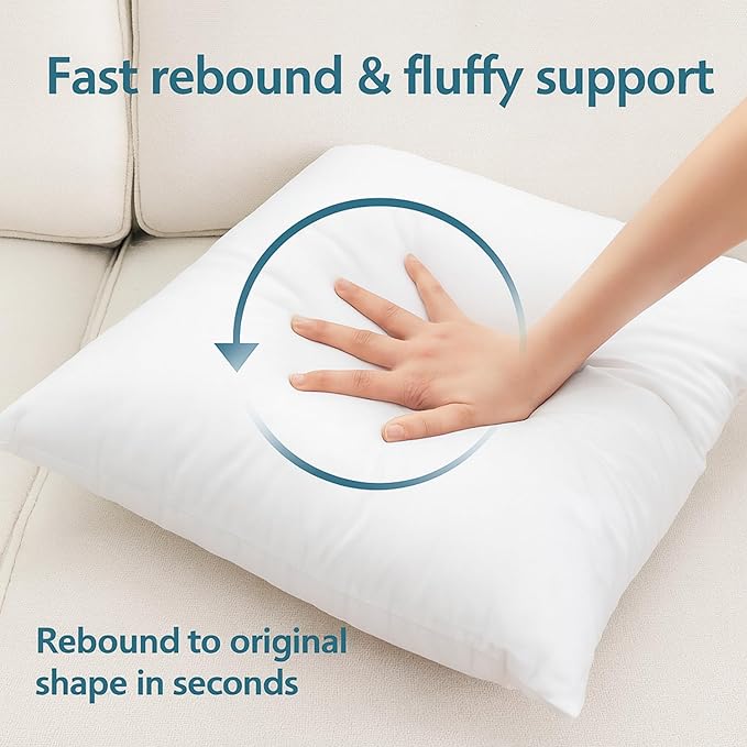 LANE LINEN 18 x 18 Throw Pillow Insert - Pack of 2 White, Down Alternative Pillow Inserts for Decorative Pillow Covers, Throw Pillows for Bed, Couch Pillows for Living Room
