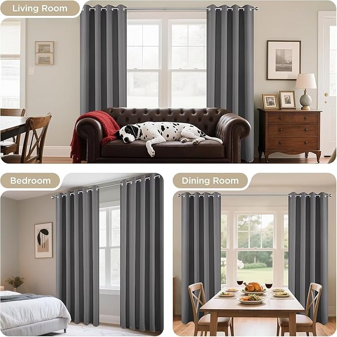 Joydeco Blackout Curtains 95 Inch Length 2 Panels Set, Thermal Insulated Long Curtains& Drapes 2 Burg, Room Darkening Grommet Drapes for Living Room Bedroom Window (Light Grey, W52 x L95 Inch,)