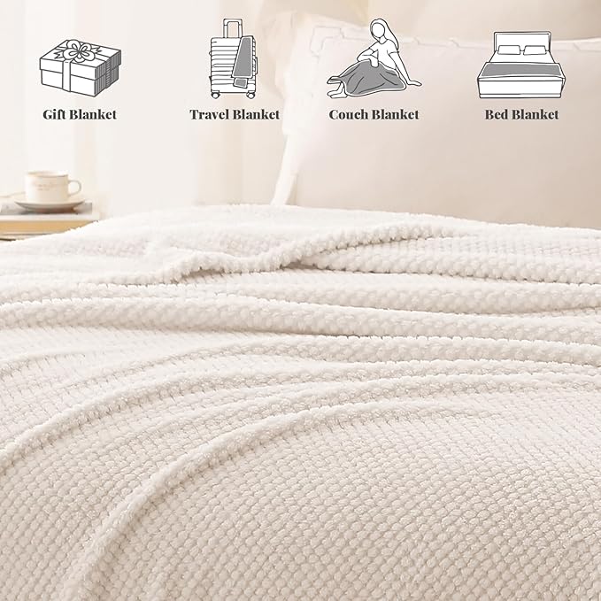 Whale Flotilla Extra Large Fuzzy Fleece Throw Blanket for Couch, 50x70 Inch Fluffy Warm Soft Jacquard Blankets for All Season, Lightweight and Cozy, Ivory