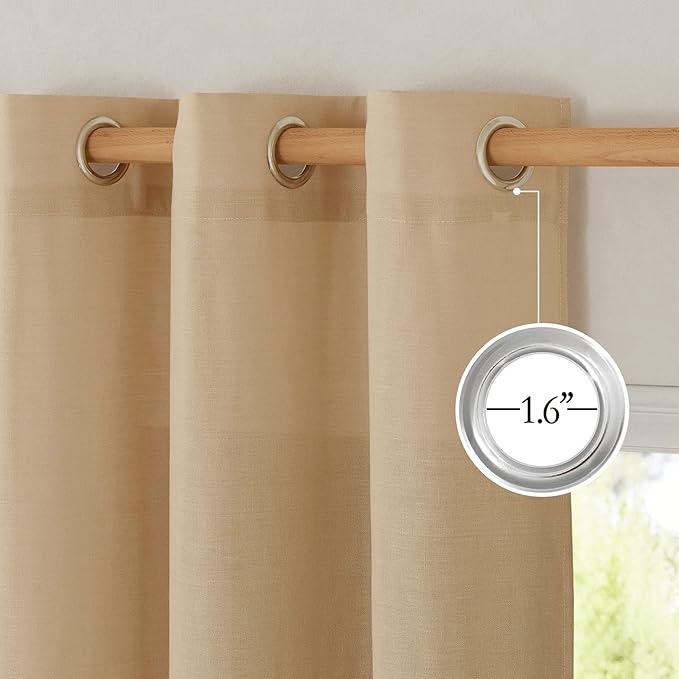 NICETOWN Linen Burlap Curtains 108" Long for Windows, Grommet Top Privacy Added Privacy with Light Filtering Linen Blend Window Treatments for Bedroom/Living Room, W55 x L108, Set of 2