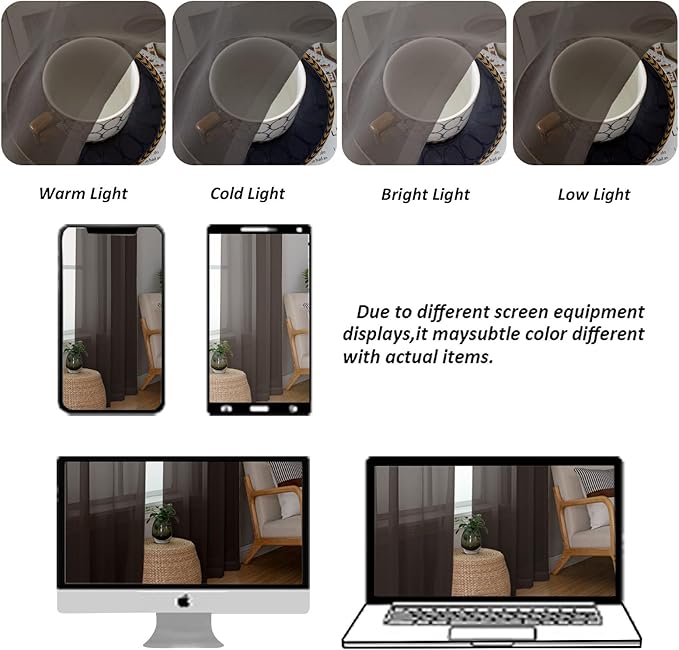 Chyhomenyc Chocolate Brown Sheer Valances for Windows - Light Filtering Small Kitchen Curtains, Rod Pocket Short Top Window Treatment Decor for Living Room Bathroom Basement, 42Wx16L inches, 2 Panels