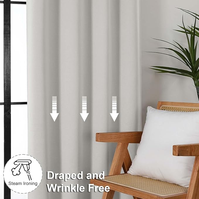 Simplebrand Ava Natural Blackout Curtains for Bedroom 96 Inches Long 2 Panels, Solid Thermal Insulated, Energy Saving Living Room Window Treatment Curtains Blackout Drapes, W50 x L96 Inch, Natural
