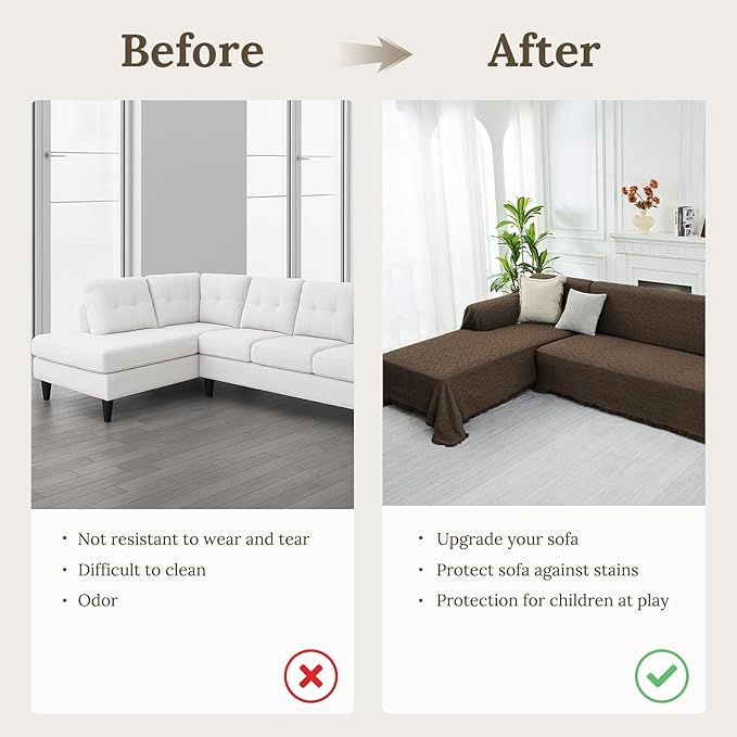 HOMERILLA Sectional Couch Covers for Sectional Sofa L Shaped Couch Cover Blanket 2 Pieces Sofa Covers Sectional Couch Cover L Shape Furniture Protector (Chocolate, X-Large)
