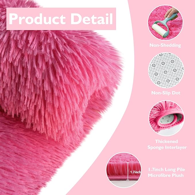 9x12 Fluffy Area Rugs for Living Room,Large Fuzzy Shag Area Rug for Bedroom,Soft Non-Shedding Indoor Plush Carpet for Kids Bedroom Nursery Home Decor,Hot Pink