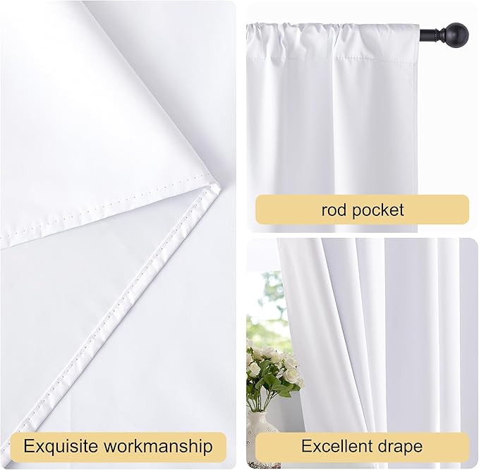 NICETOWN Bedroom 100% Blackout Curtains, 2 Panels, 42 by 63, Snow White, Window Treatment Rod Pocket Curtains/Drapes for Bedroom
