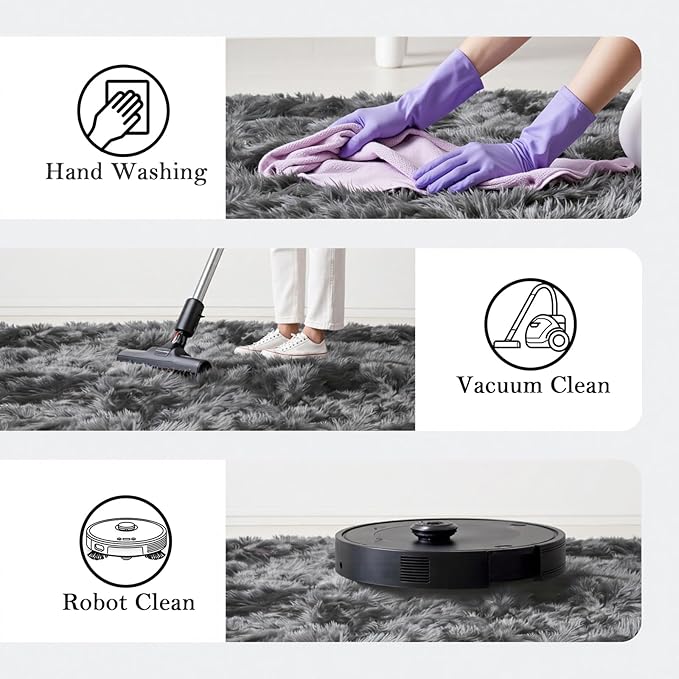 3x5 Rug, Bedside Preppy Dorm Area Rug, College Essentials Grey Small Carpets for Bedroom, Anti Slip Fluffy Gray Living Room Rugs Home Decor Aesthetic(3 x 5, Dark Grey Tie-Dyed)