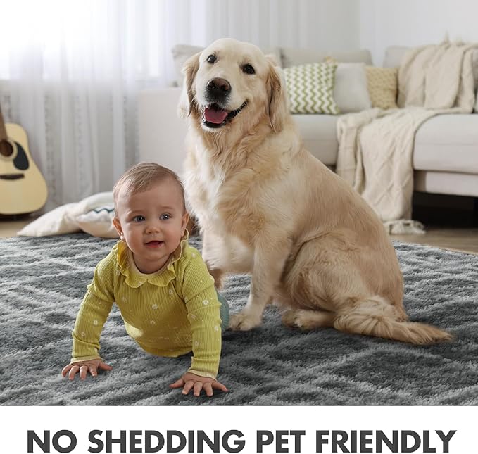 Shag Rugs for Bedroom Living Room, Tie-Dyed Ultra Soft Fluffy Furry Area Rugs for Indoor Floor, Aesthetic Carpet for Kids Home Decor,4x6 Ft Grey