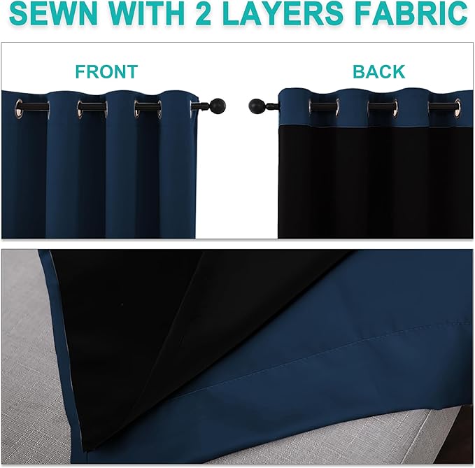 NICETOWN Moroccan Blue Full Shade Curtain Panels, Pair of Energy Smart & Noise Blocking Out Blackout Drapes for Dining Room Window, Thermal Insulated Guest Room Lined Window Dressing, 52 x 84 inch