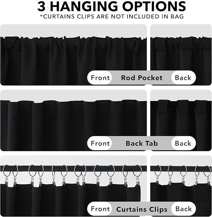 Deconovo Blackout Curtains, Thermal Insulated, W52 x L72 2 Panels, Back Tab, Machine Washable, Room-Darkening Drapes for Bedroom/Living Room Black