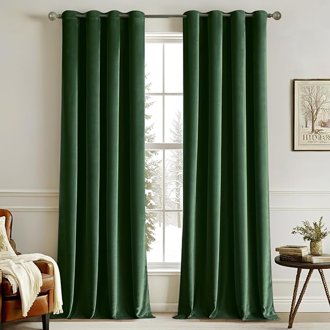 MIULEE Christmas Velvet Curtains Emerald Green Elegant Grommet Curtains Thermal Insulated Soundproof Room Darkening Curtains/Drapes for Classical Living Room Bedroom Decor 52 x 63 Inch Set of 2