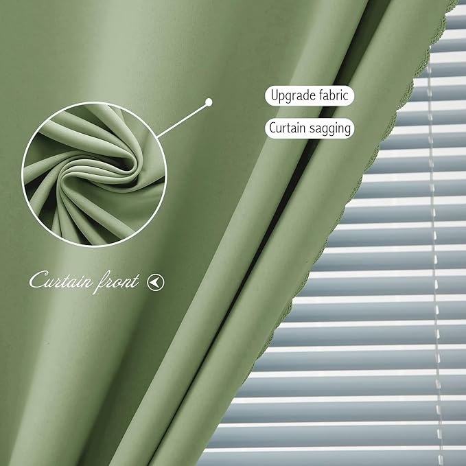 Magic Tape Blackout Curtains for Bedroom No Drillng Self Adhesive Curtains No Rod Small Window, 59" W X 59" L, Sage Green, 1 Panel