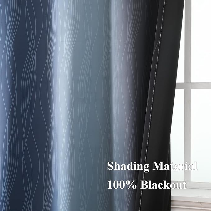 Estelar Textiler Navy Blue and Black Ombre Blackout Curtains 72 Inches Long, Full Room Darkening Grommet Curtains for Bedroom, Thermal Insulated Light Blocking Gradient Drapes, 42Wx72L, 2 Panels