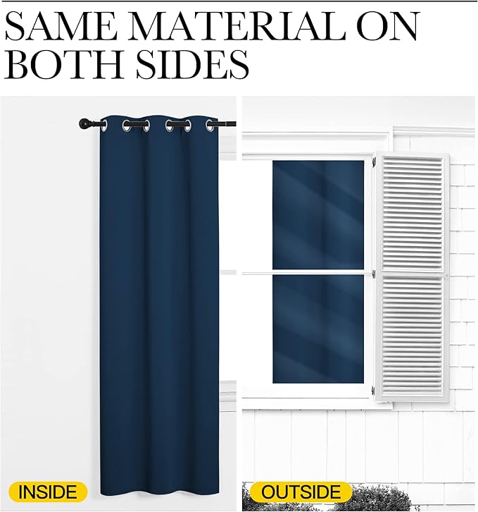 NICETOWN Thermal Insulated Moroccan Blue Blackout Curtains for Bedroom, Set of 2, 70 by 63 inches Long, Window Treatment Solid Grommet Room Darkening Drape Panels for Bedroom