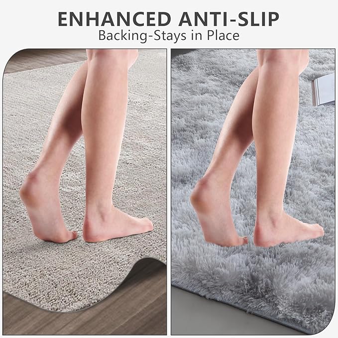 Shag Area Rugs for Bedroom Living Room,8X10 Ultra Soft Fluffy Area Rugs for Dorm, Indoor Carpet Nursery Rugs for Kids Girls Room Home Decor,Tie-Dye Grey