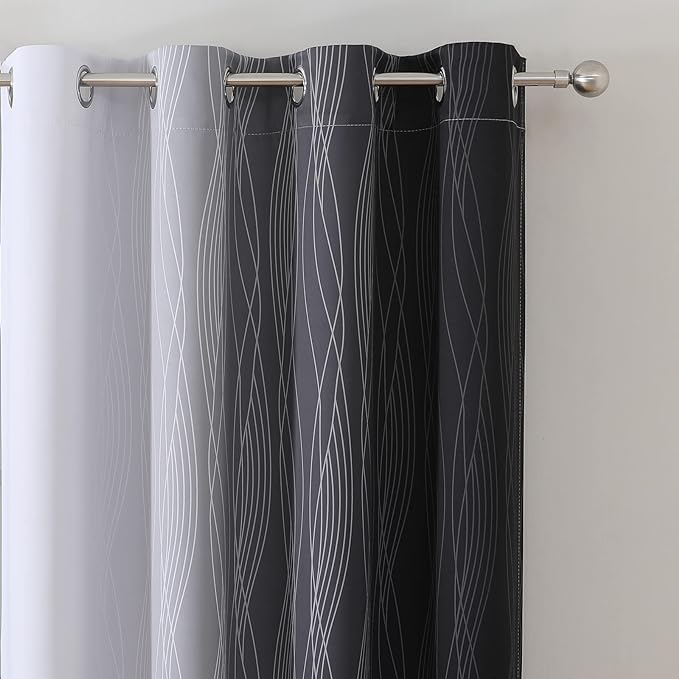 Estelar Textiler Thermal Insulated Blackout Curtains for Bedroom, Ombre Black and Greyish White Blackout Drapes for Living Room, Gradient Full Light Blocking Energy Saving Curtains, 52Wx84L, 2 Panels