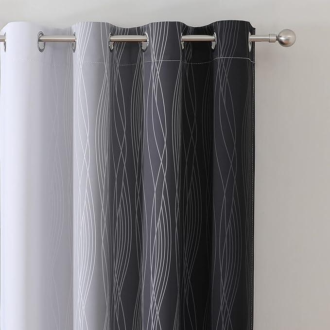 Estelar Textiler Ombre Blackout Curtains 102 Inches Long 2 Panels Set, Black and Greyish White Thermal Insulated Drapes for Bedroom, Full Room Darkening Grommet Curtains for Living Room, 52Wx102L